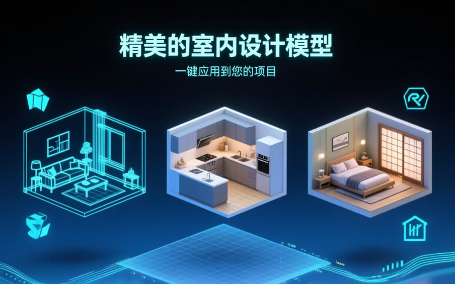精美的室内设计模型，一键应用到您的项目